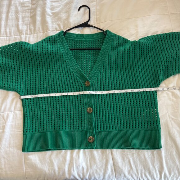 Lululemon Cotton Crochet Mesh Relaxed-Fit Cardigan Green - Picture 6 of 9